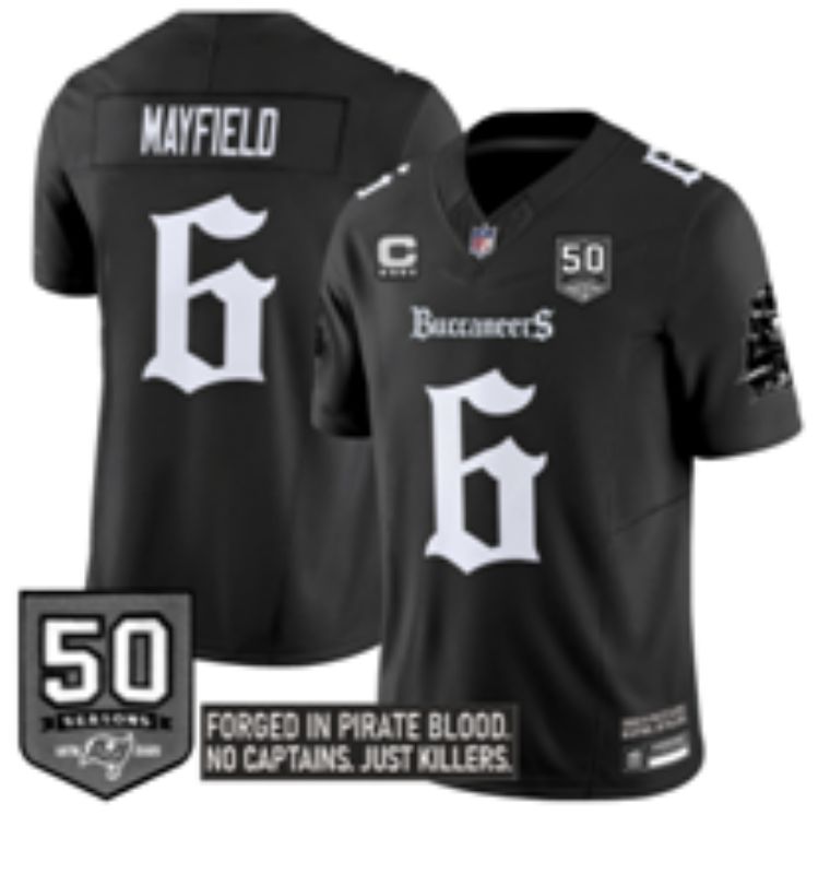 Men 2025 Nike Tampa Bay Buccaneers #6 Mayfield black 7th generation Limited NFL Jersey 02